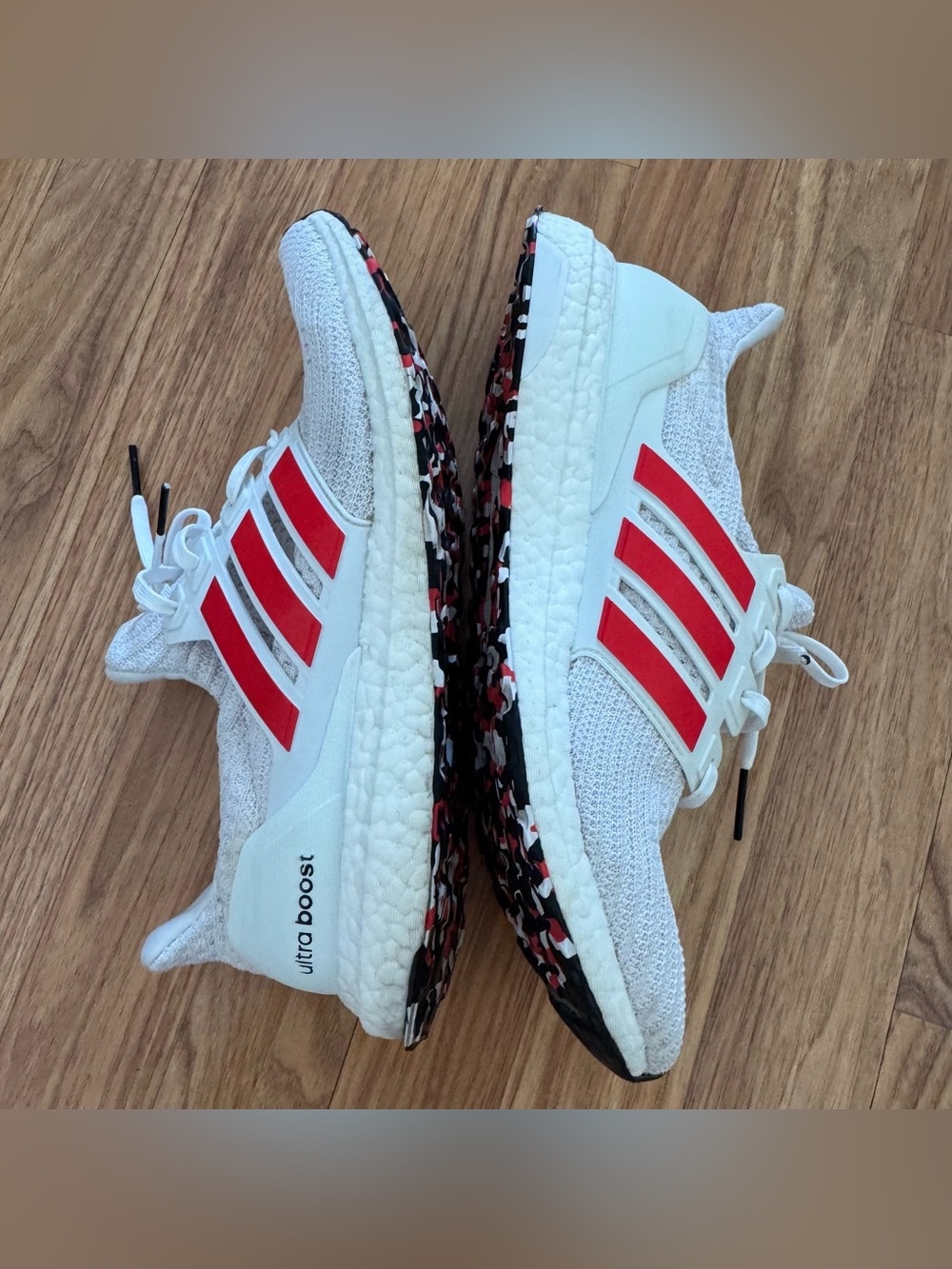 Adidas UltraBoost 4.0 Red Stripes White Running Shoes Marble Print Outsoles 10 - Picture 7 of 11